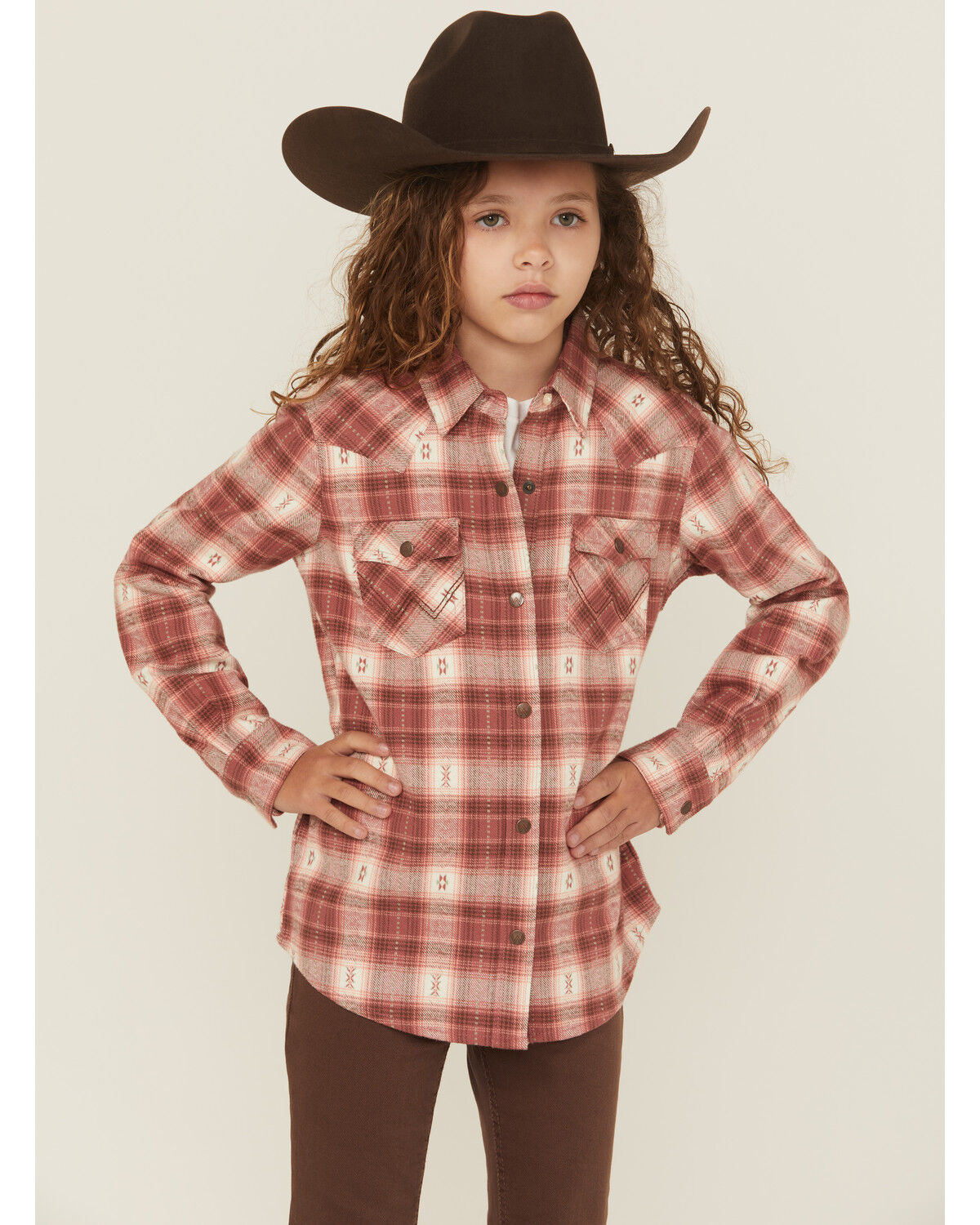 Wrangler Girls' Plaid Print Long Sleeve Snap Flannel Shirt