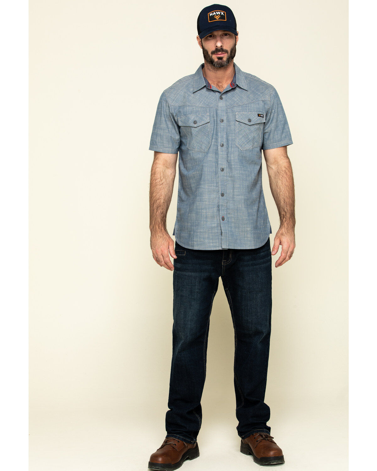 Hawx Men's Rancho Chambray Solid Short Sleeve Work Shirt - Tall