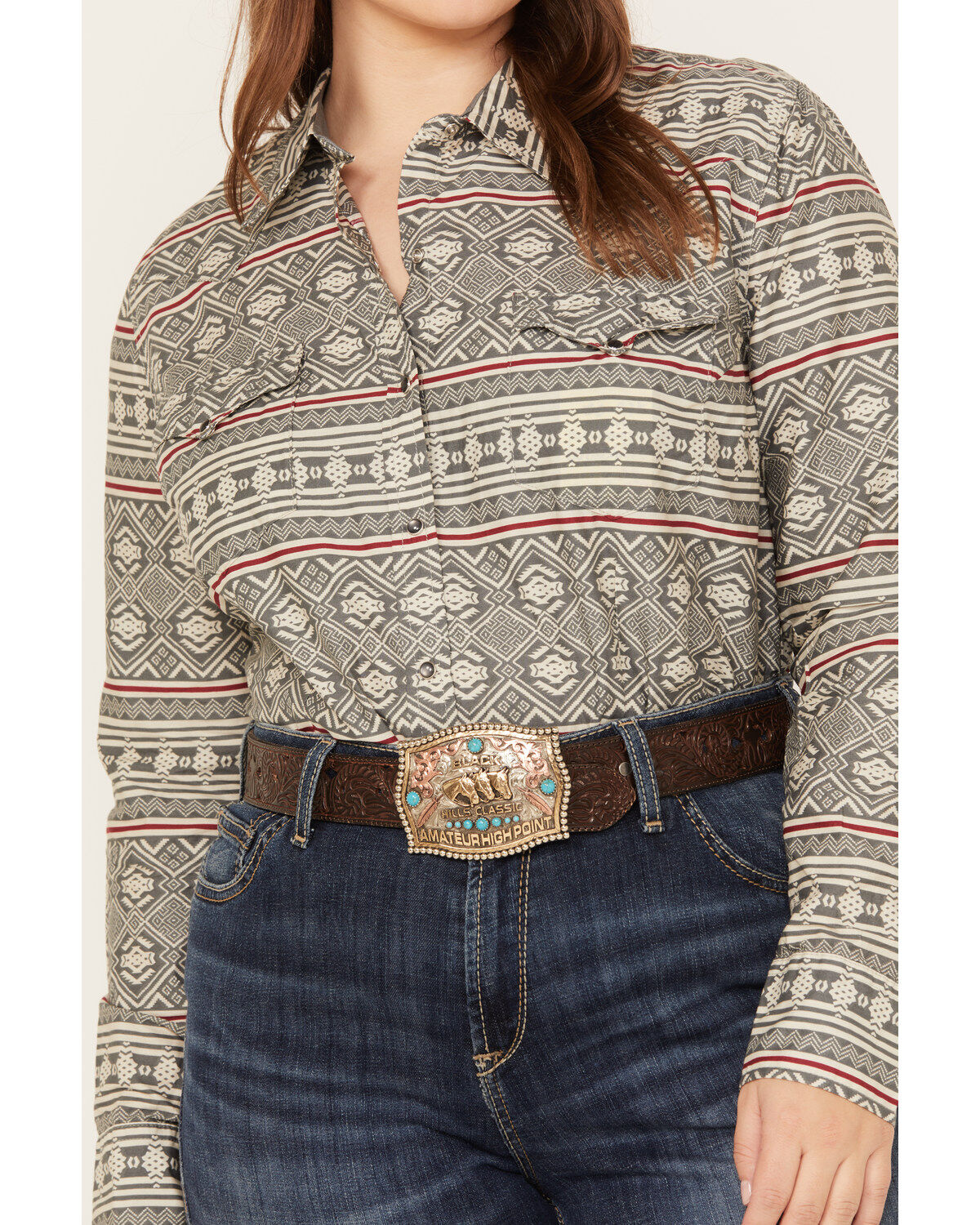 Roper Women's Southwestern Print Long Sleeve Snap Western Shirt - Plus