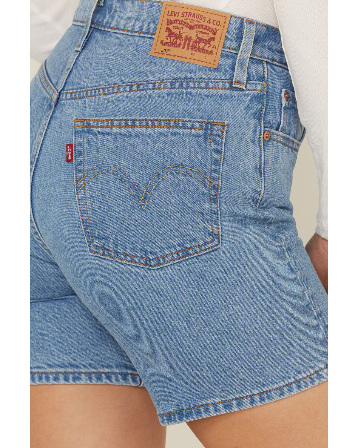 Levi's Women's 501® Original Medium Wash High Rise Mid Thigh Stretch Denim Shorts