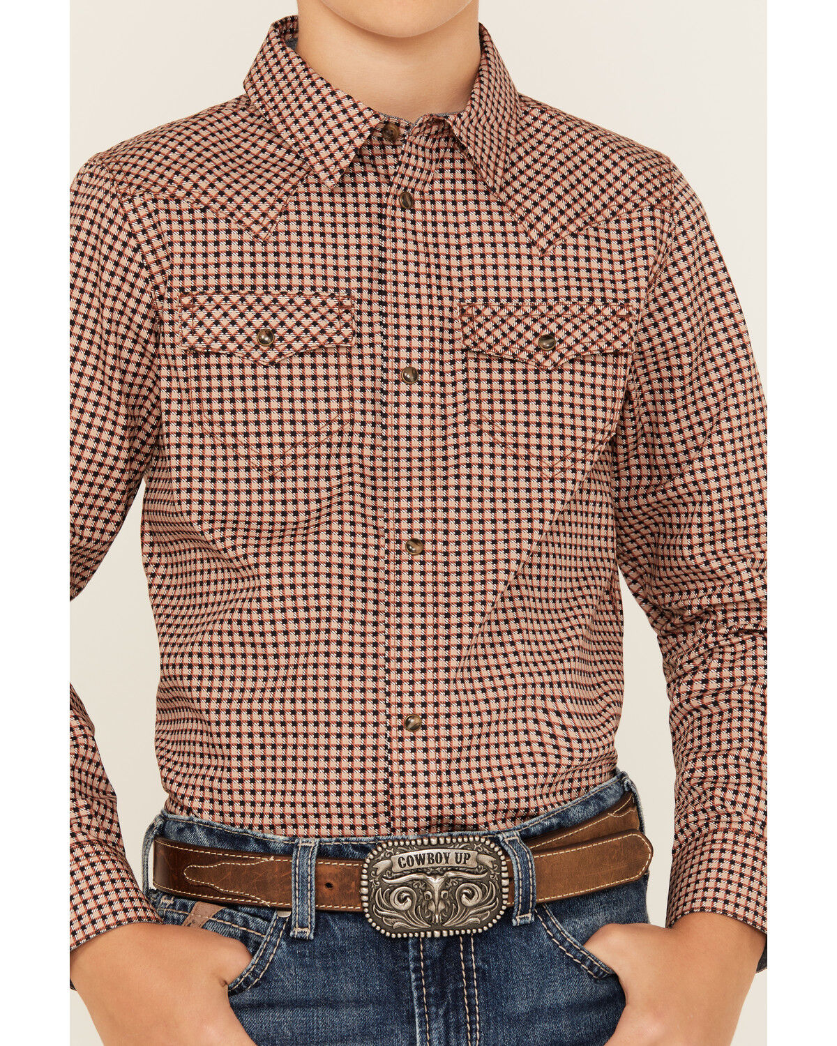 Cody James Boys' Ramon Plaid Print Long Sleeve Snap Western Shirt