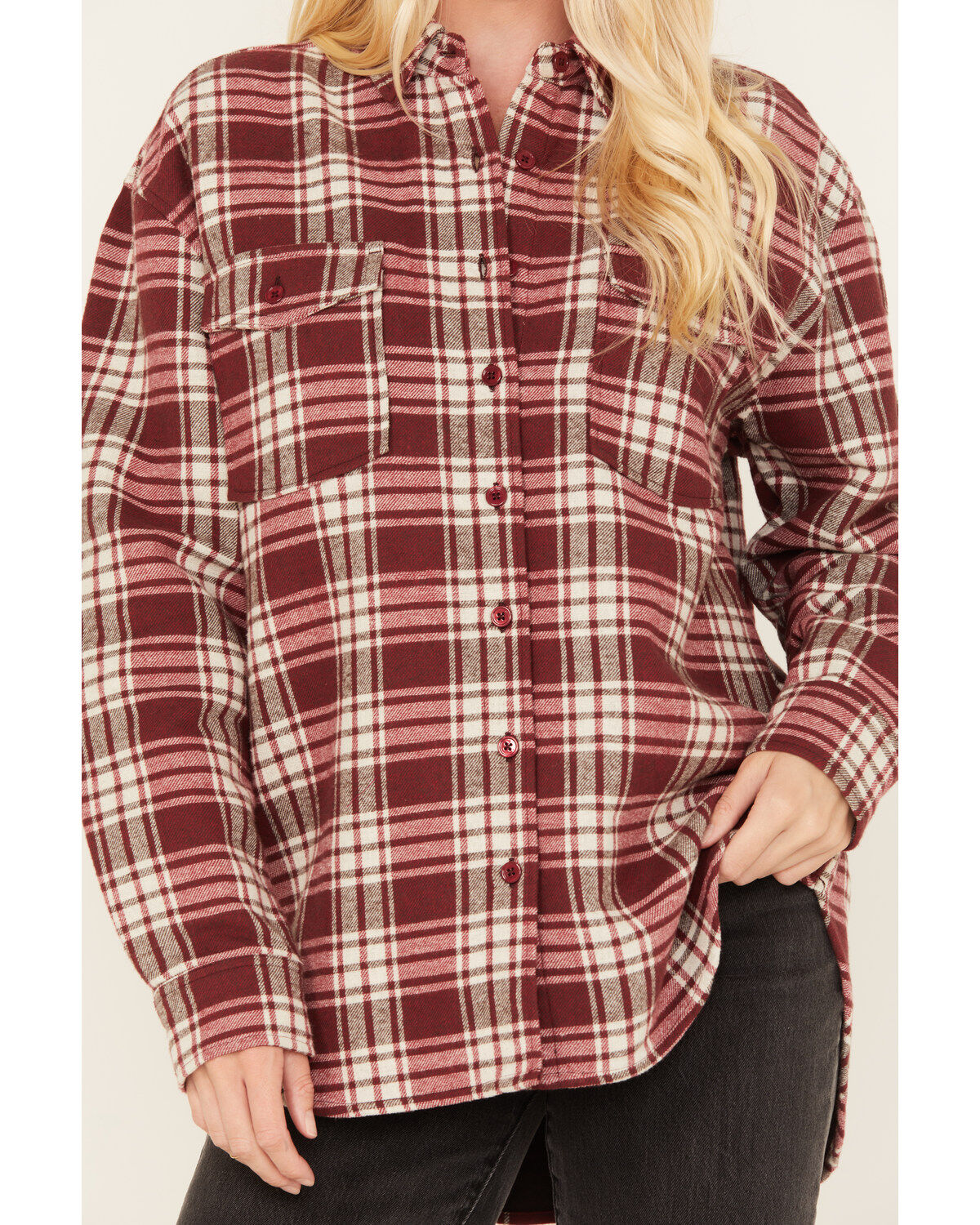 Cleo + Wolf Women's Plaid Print Long Sleeve Button-Down Oversized Shacket