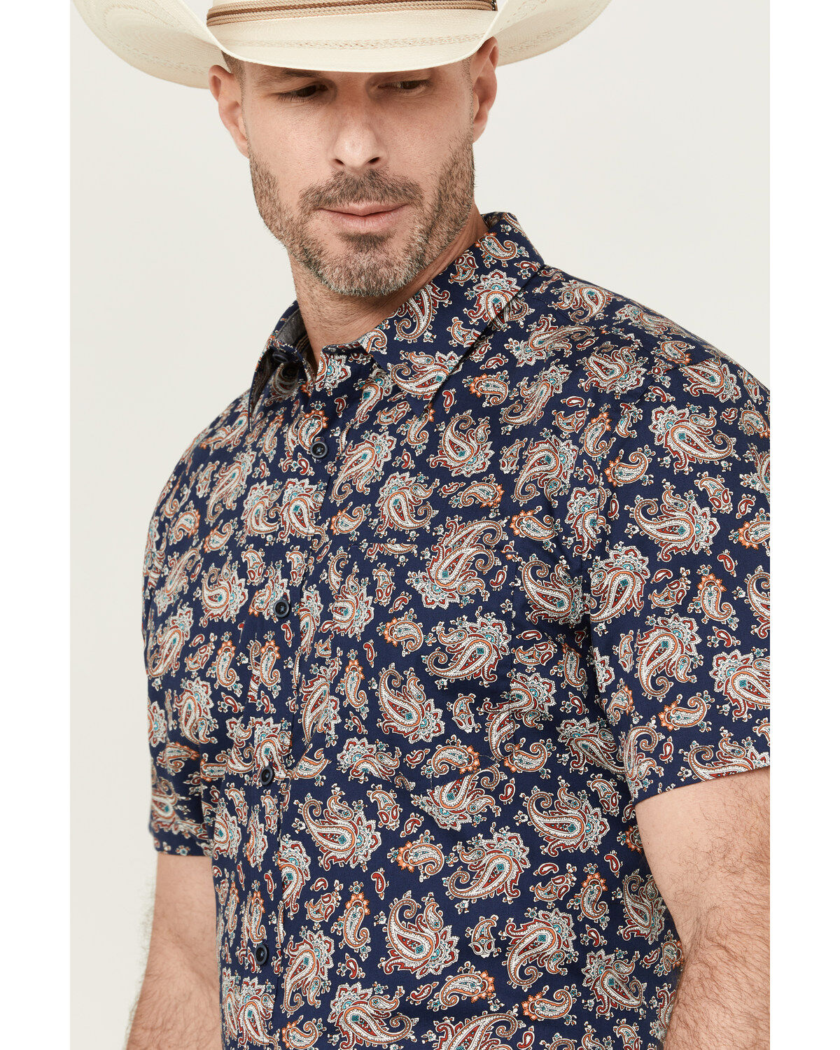 Cody James Men's Grand Finale Paisley Print Short Sleeve Button-Down Stretch Western Shirt