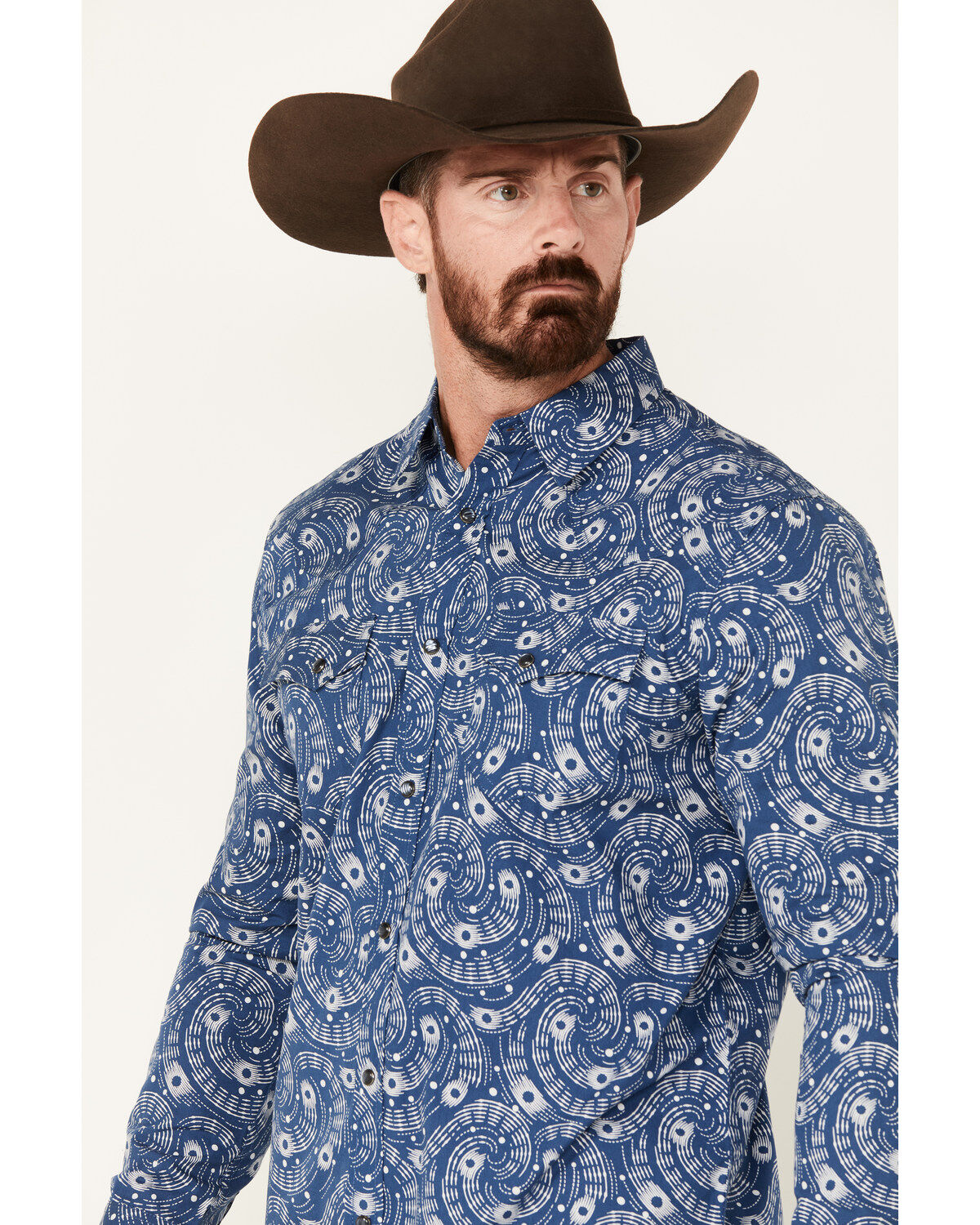 Moonshine Spirit Men's Record Player Floral Print Long Sleeve Snap Western Shirt