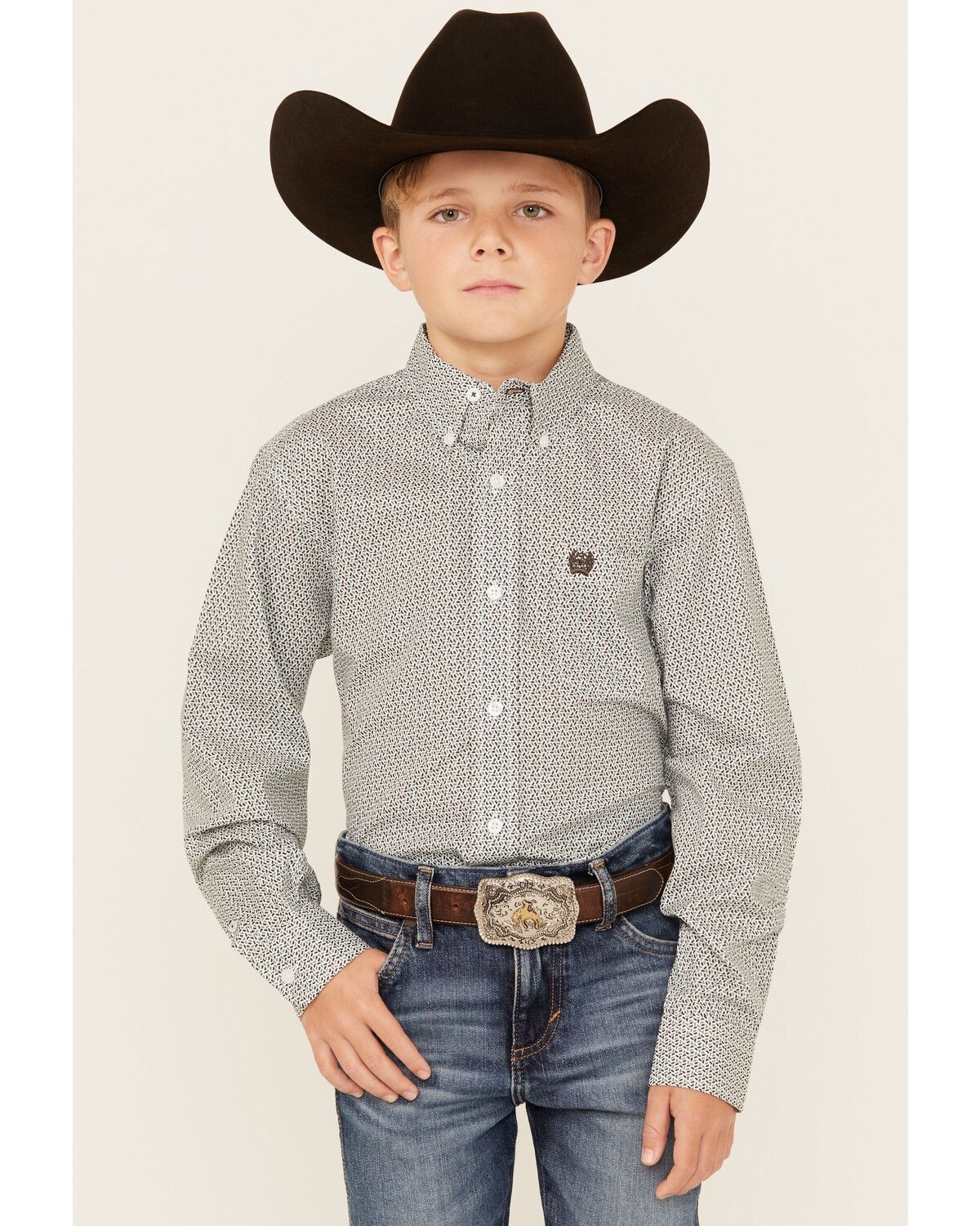 Cinch Boys' Geo Print Long Sleeve Button-Down Western Shirt