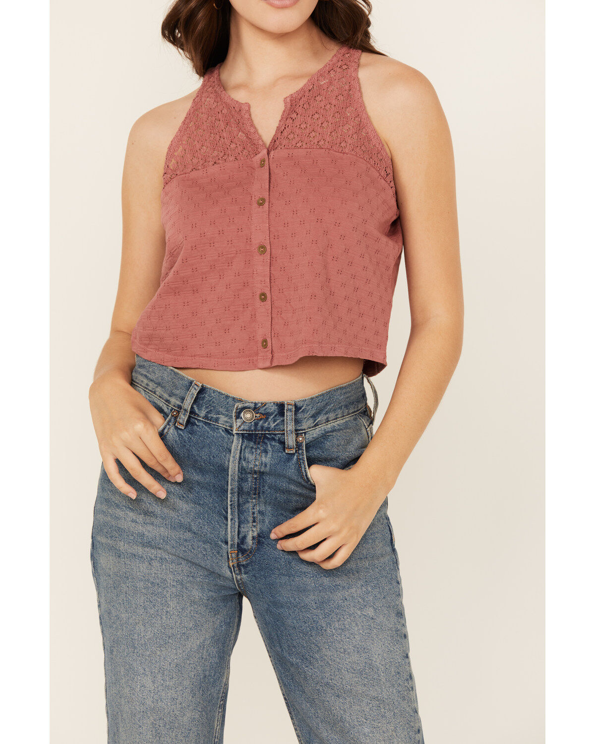 Cleo + Wolf Women's Blaire Cropped Jacquard and Lace Tank
