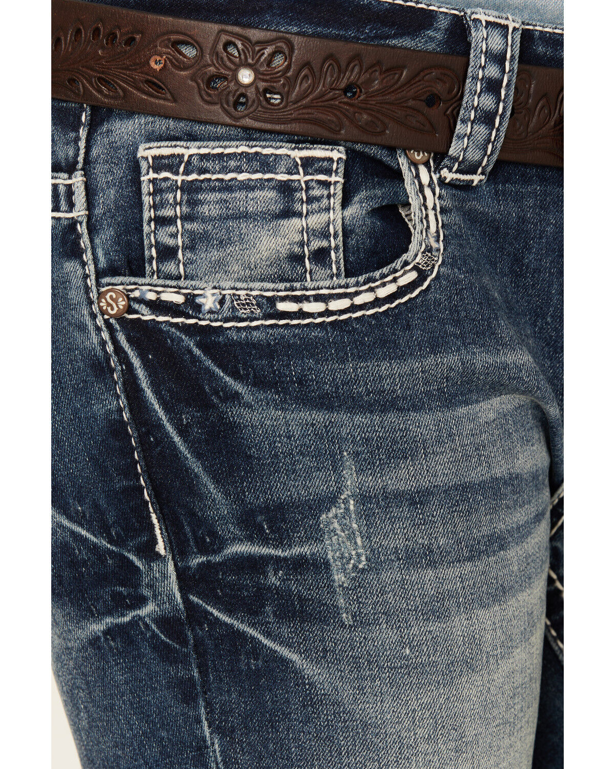 Shyanne Girls' Medium Wash Double Horseshoe Pocket Bootcut Stretch Denim Jeans