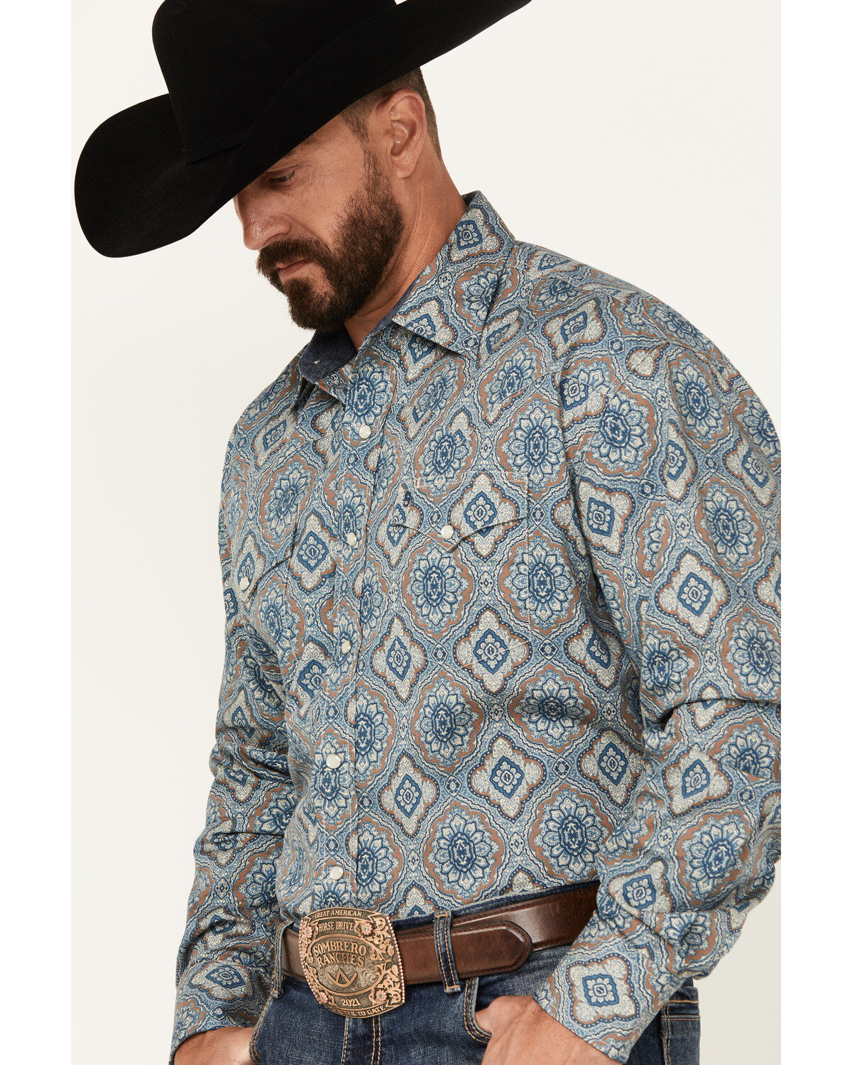 Stetson Men's Mosaic Print Long Sleeve Pearl Snap Western Shirt
