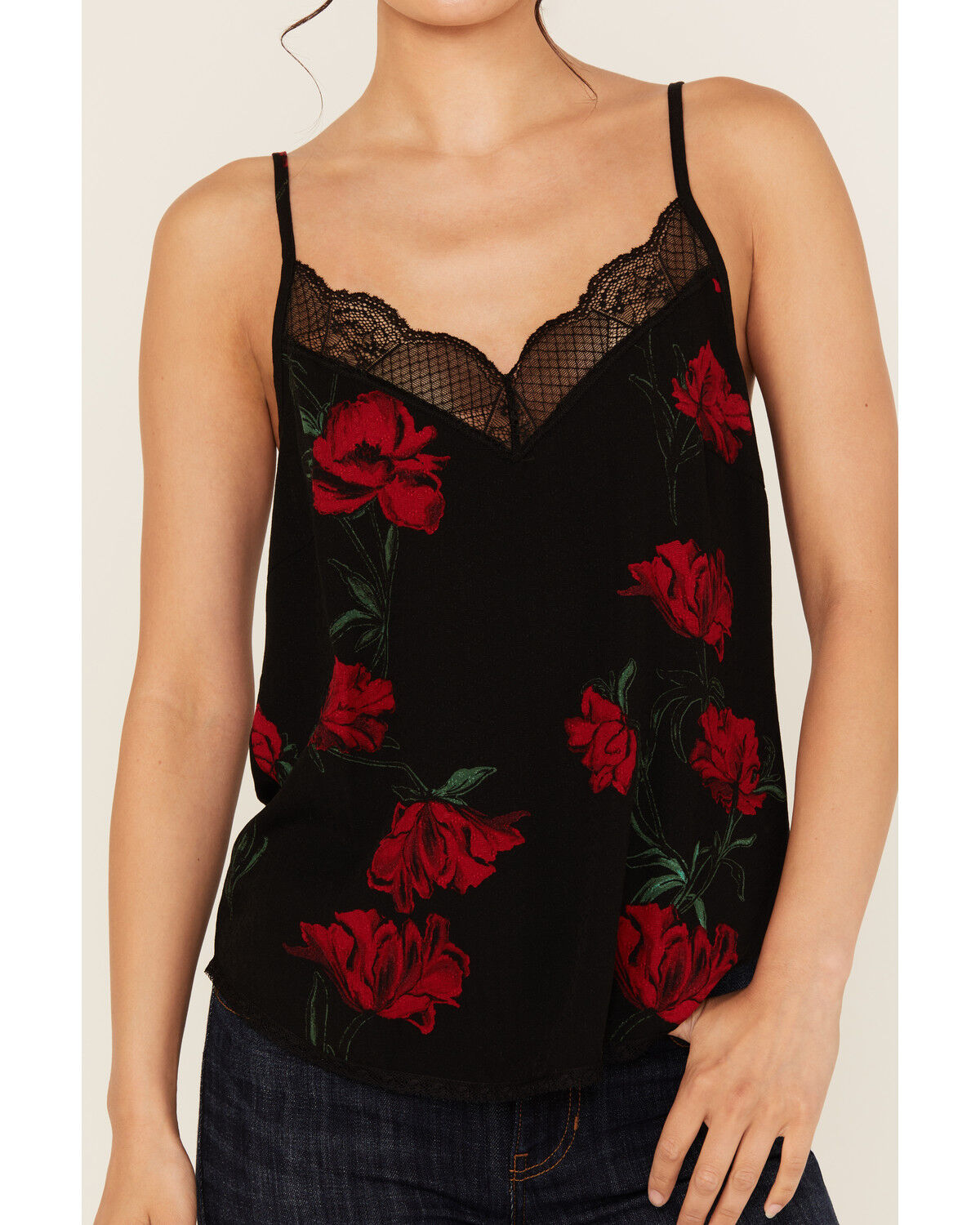 Idyllwind Women's Chase Floral Print Lace Trim Cami Tank