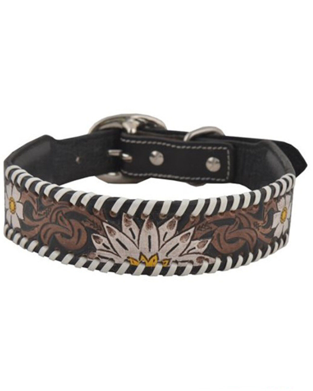 Myra Bag Daisy Hand Tooled Leather Dog Collar