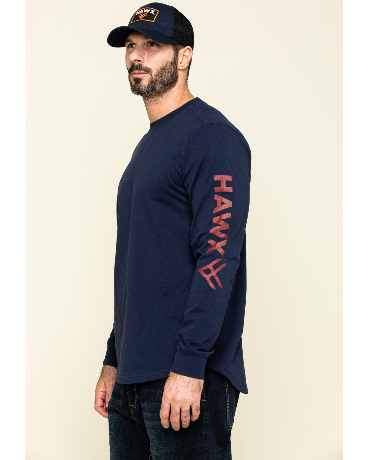 Hawx Men's Navy Sleeve Logo Long Sleeve Work T-Shirt