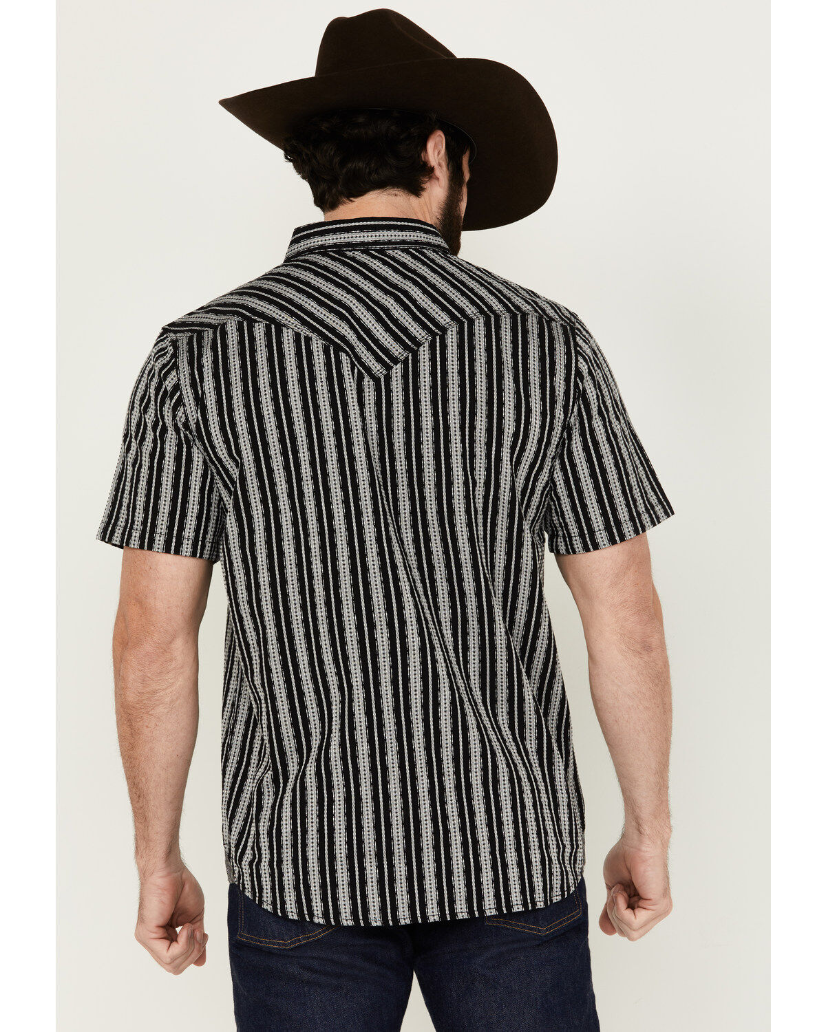 Moonshine Spirit Men's Flock Striped Short Sleeve Snap Western Shirt