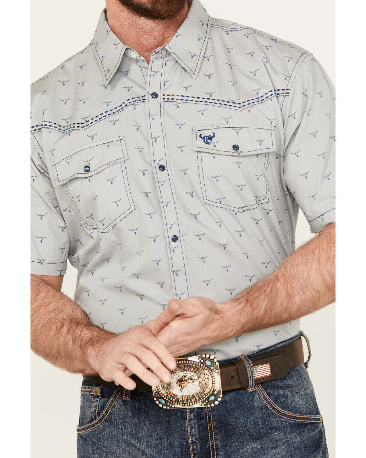 Cowboy Hardware Men's All Over Skull Short Sleeve Western Snap Shirt