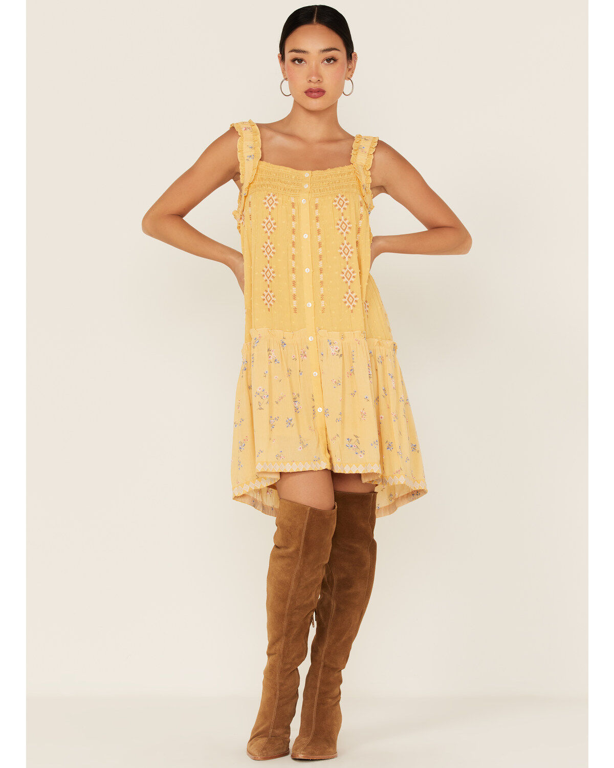 Miss Me Women's Embroidered Southwestern Floral Print Mini Dress