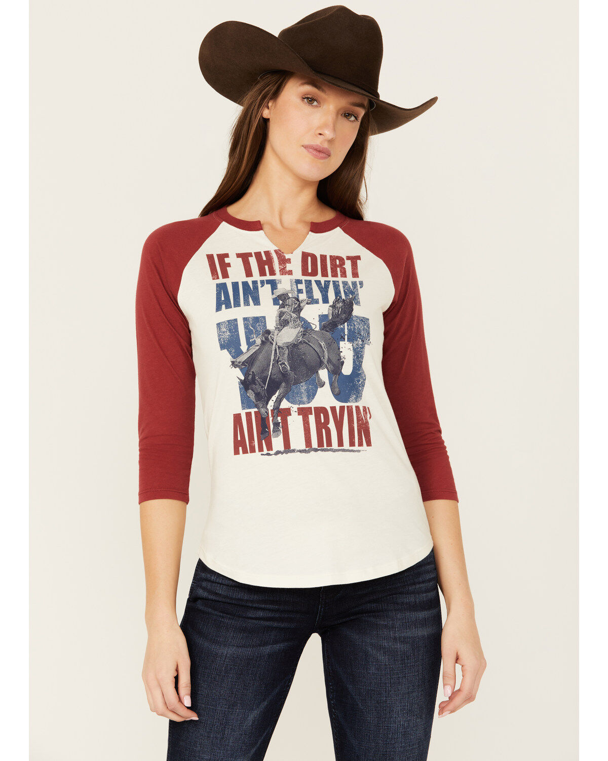 Shyanne Women's 3/4 Sleeve Split Neck Graphic Tee