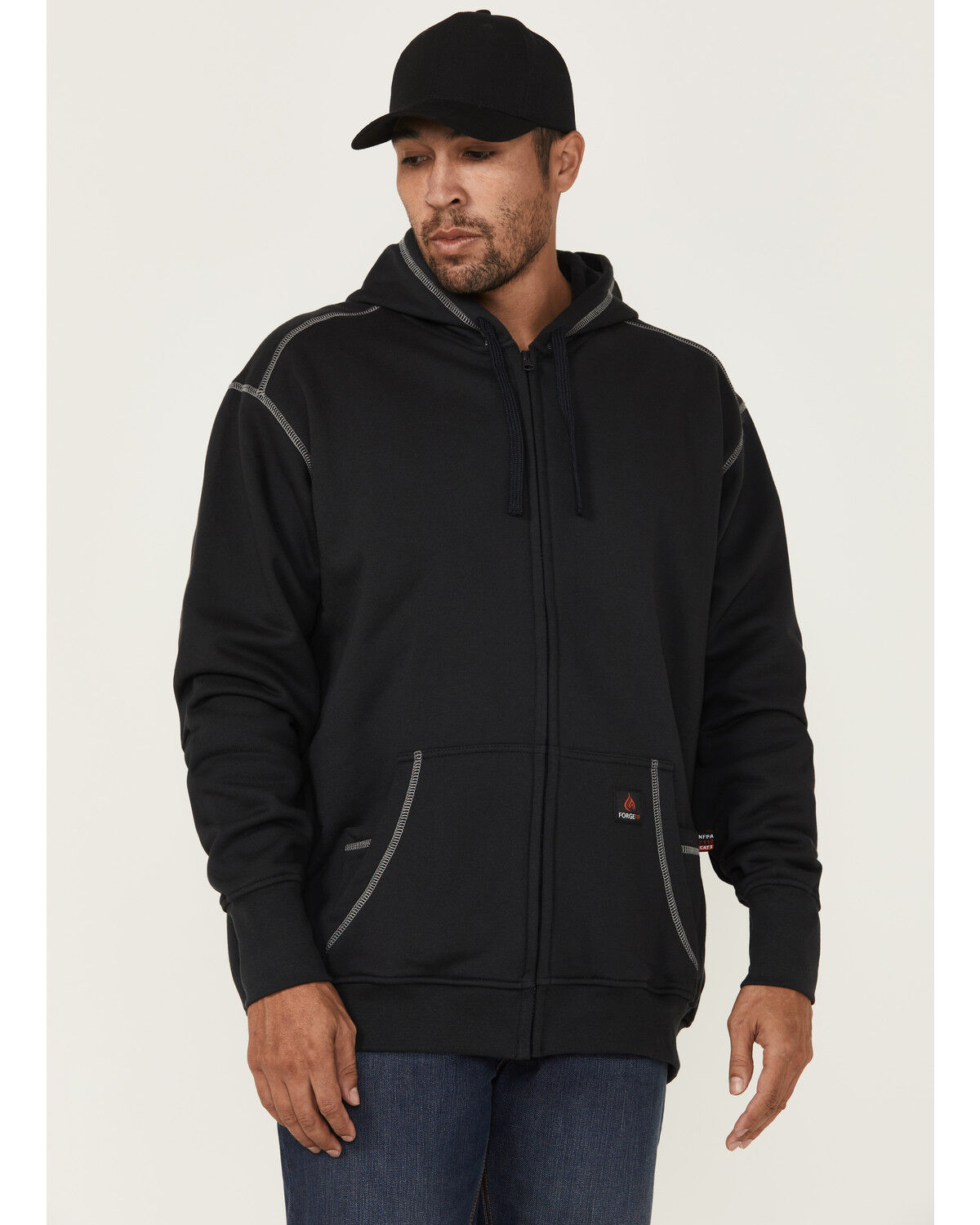 Forge Workwear Men's FR Solid Contrast Stitch Zip Hooded Jacket