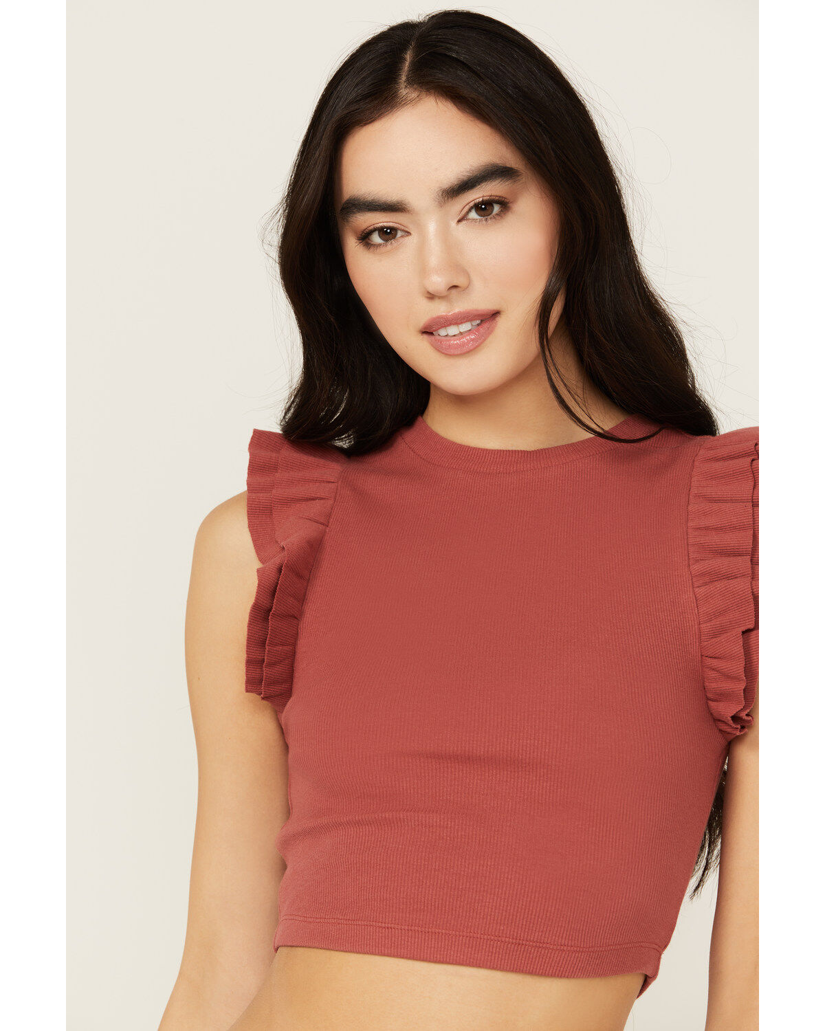 Shyanne Women's Ruffle Sleeve Ribbed Cropped Top