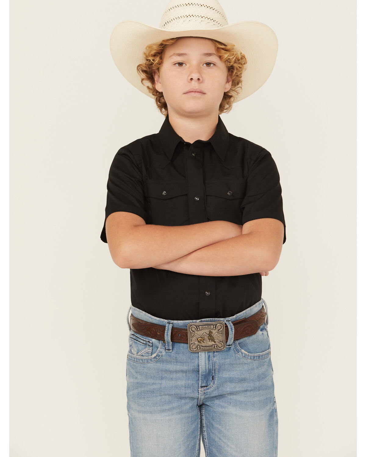 Gibson Trading Co Boys' Solid Short Sleeve Snap Stretch Western Shirt