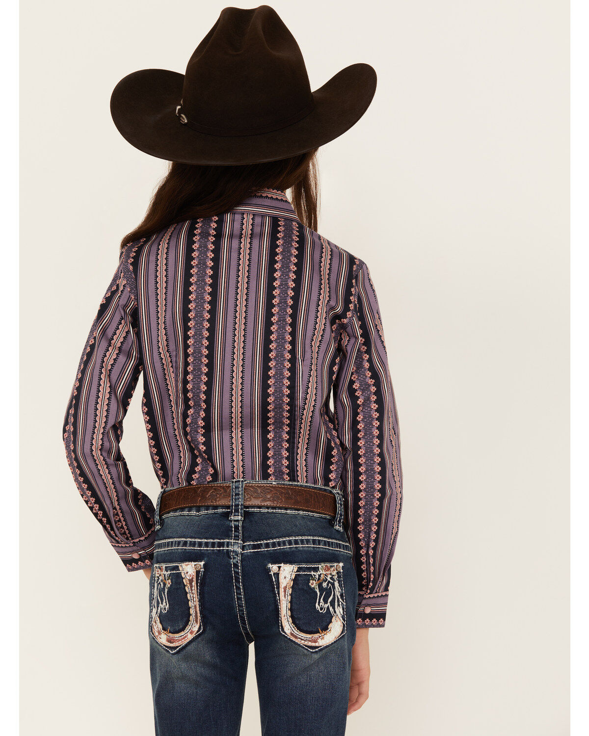 Cruel Girl Girls' Wallpaper Stripe Print Long Sleeve Western Pearl Snap Shirt