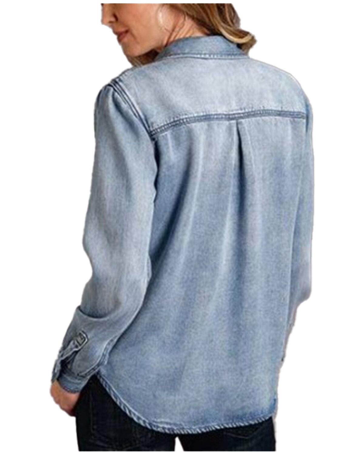 Stetson Women's Blue Denim Embroidered Long Sleeve Button Down Blouse Shirt