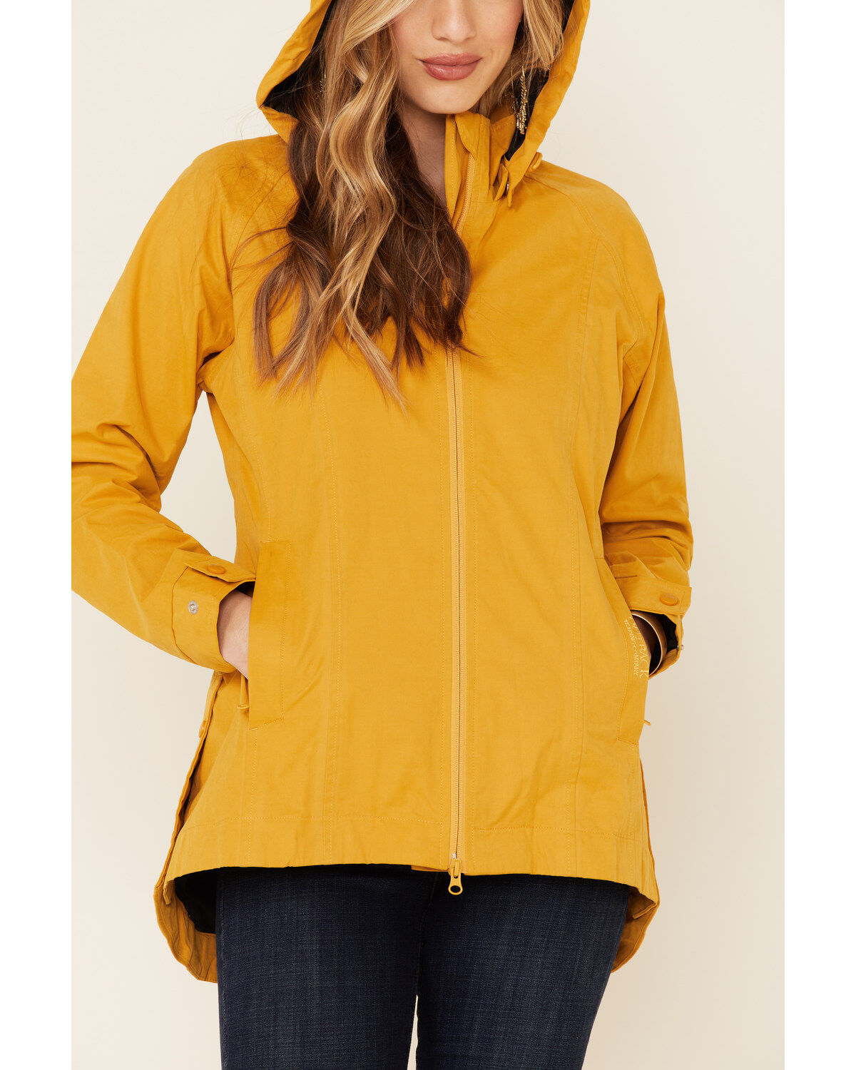 Outback Trading Co. Women's Solid Mustard Brookside Hooded Zip-Front Rain Jacket