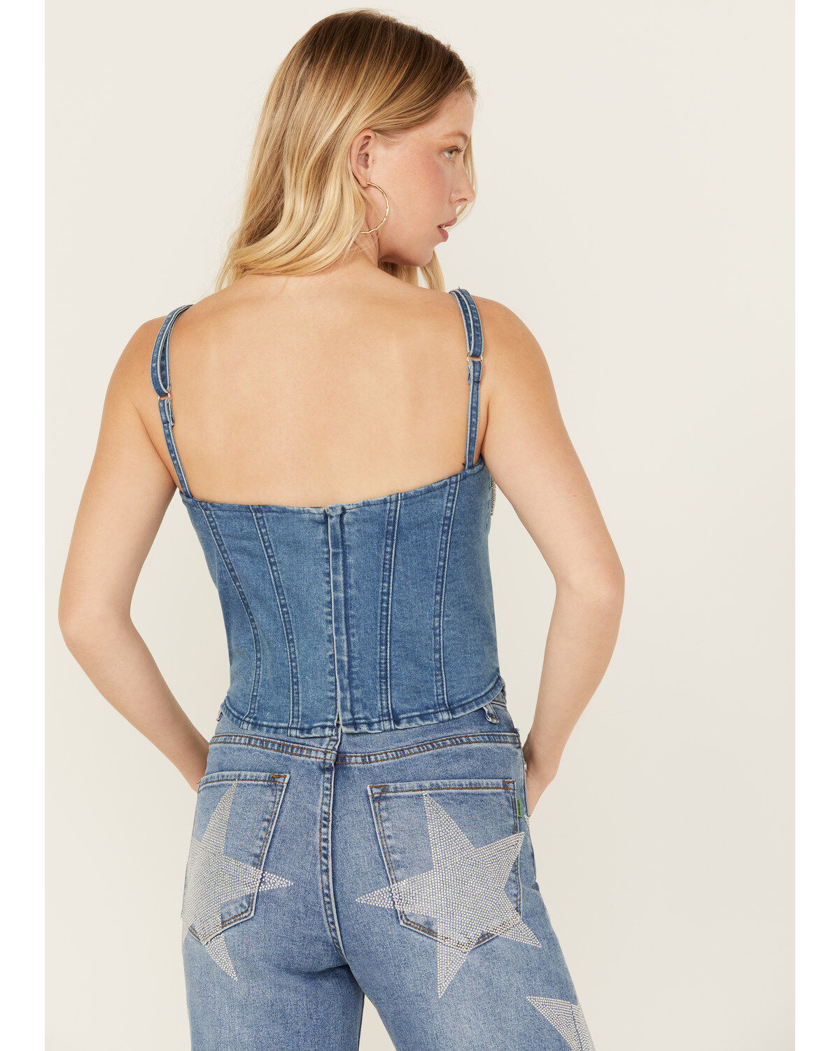 Rock & Roll Denim Women's Medium Wash Metal Fringe Denim Corset