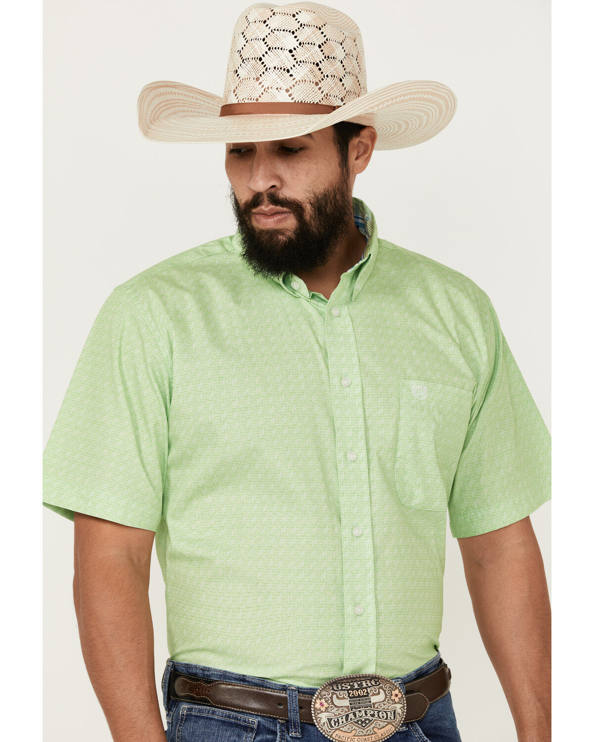 Panhandle Select Men's Geo Print Short Sleeve Button-Down Western Shirt
