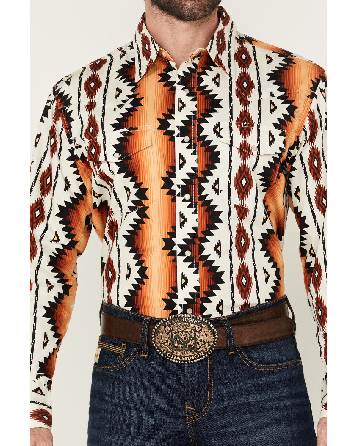 Wrangler Men's Checotah Southwestern Print Long Sleeve Snap Western Shirt - Tall