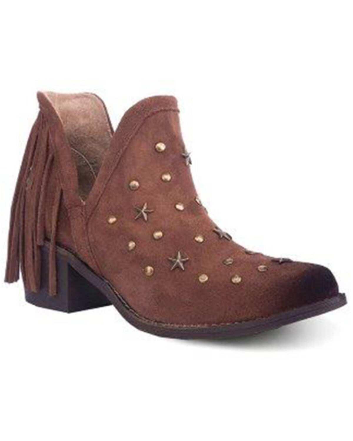 Circle G Women's Fringe Studded Roughout Booties - Round Toe
