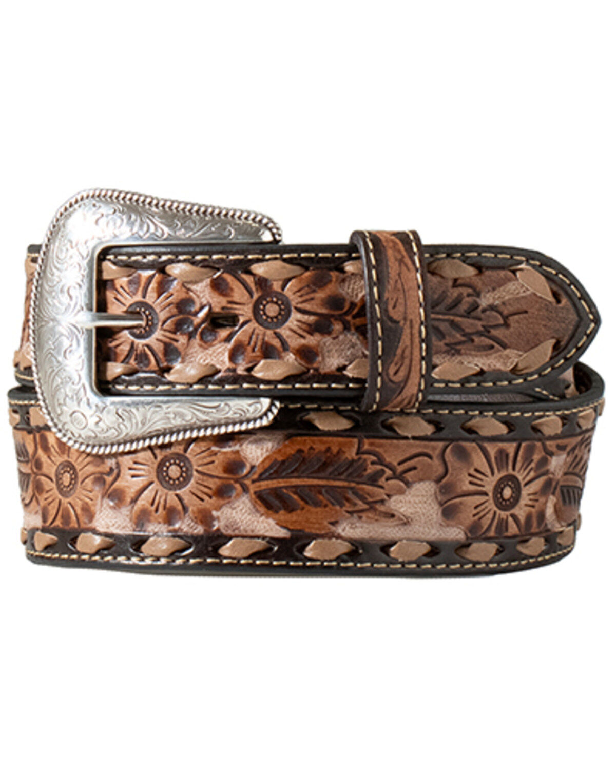 M & F Western Men's Tooled Floral Leather Belt