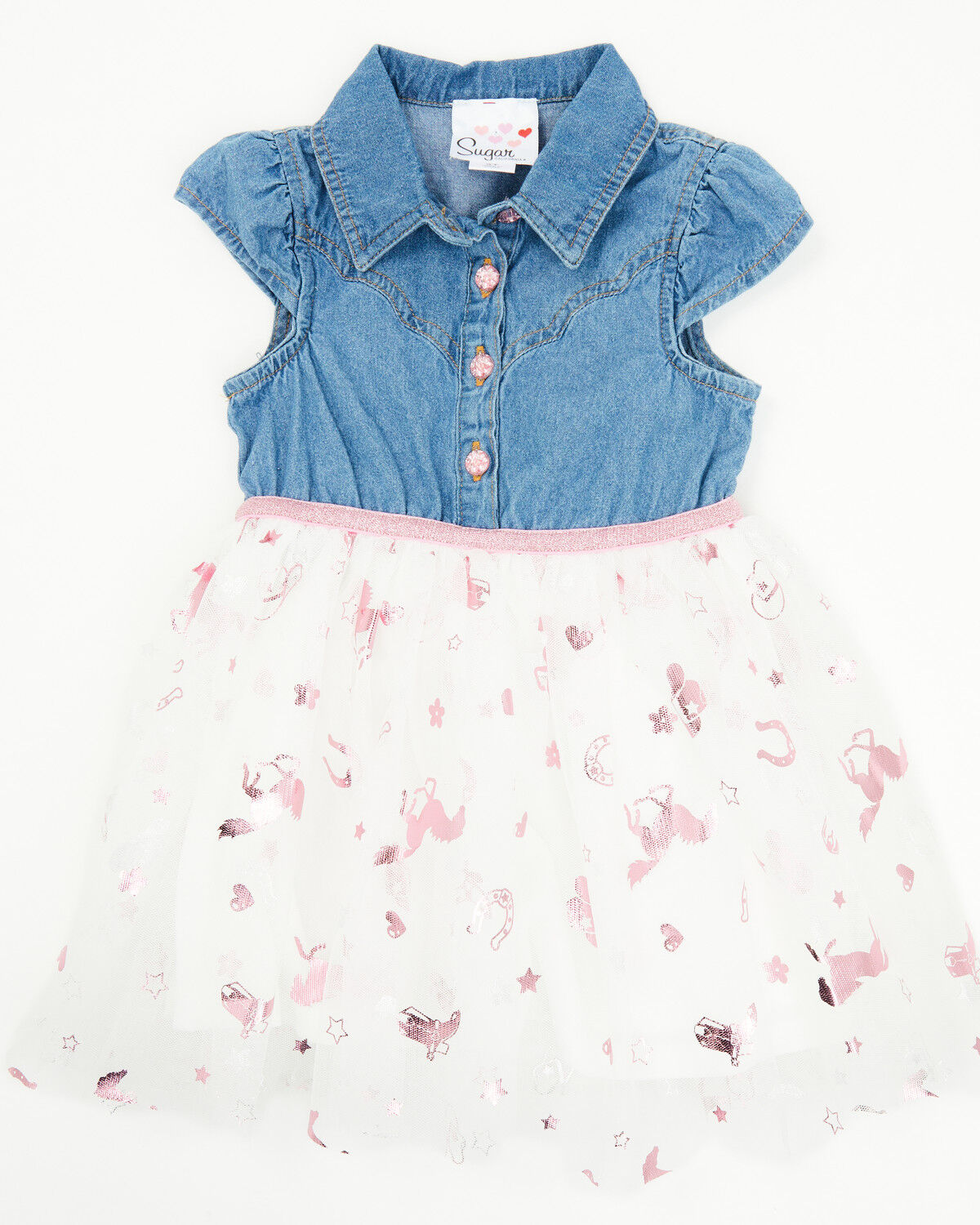 Sugar California Toddler Girls' Denim Short Sleeve Button-Down Tutu Dress
