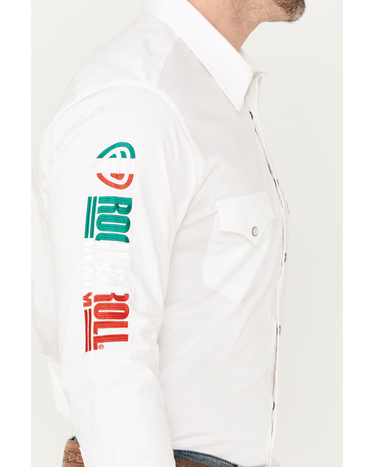 Rock & Roll Denim Men's Mexico Logo Long Sleeve Western Pearl Snap Shirt