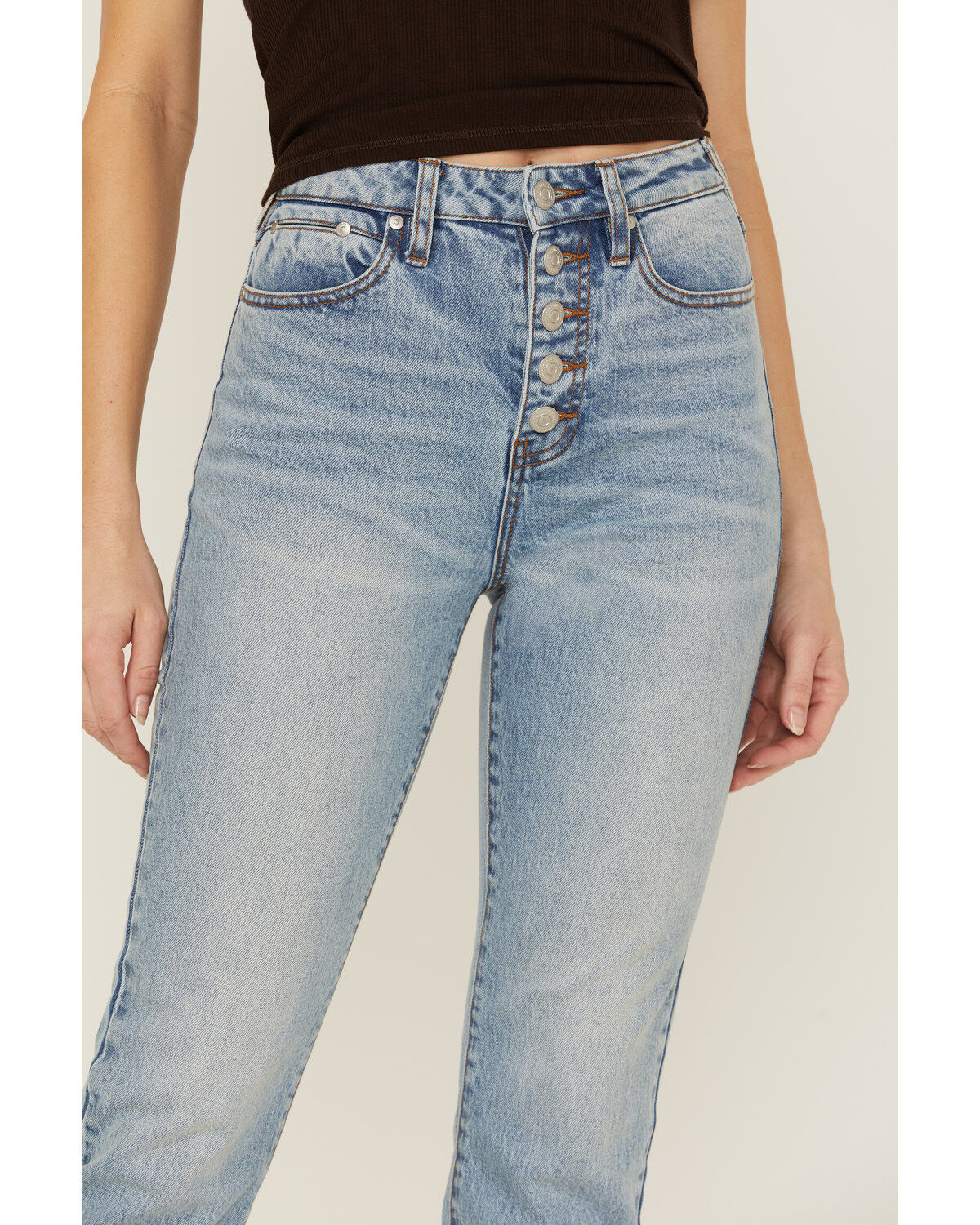Cleo + Wolf Women's Exposed Button Fly Slim Straight Denim Jeans