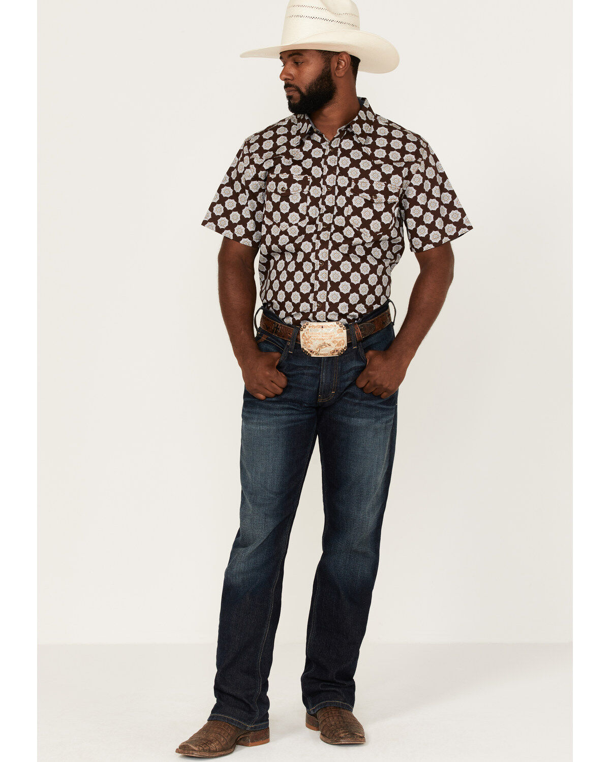 Cody James Men's Kingsland Medallion Print Short Sleeve Snap Western Shirt