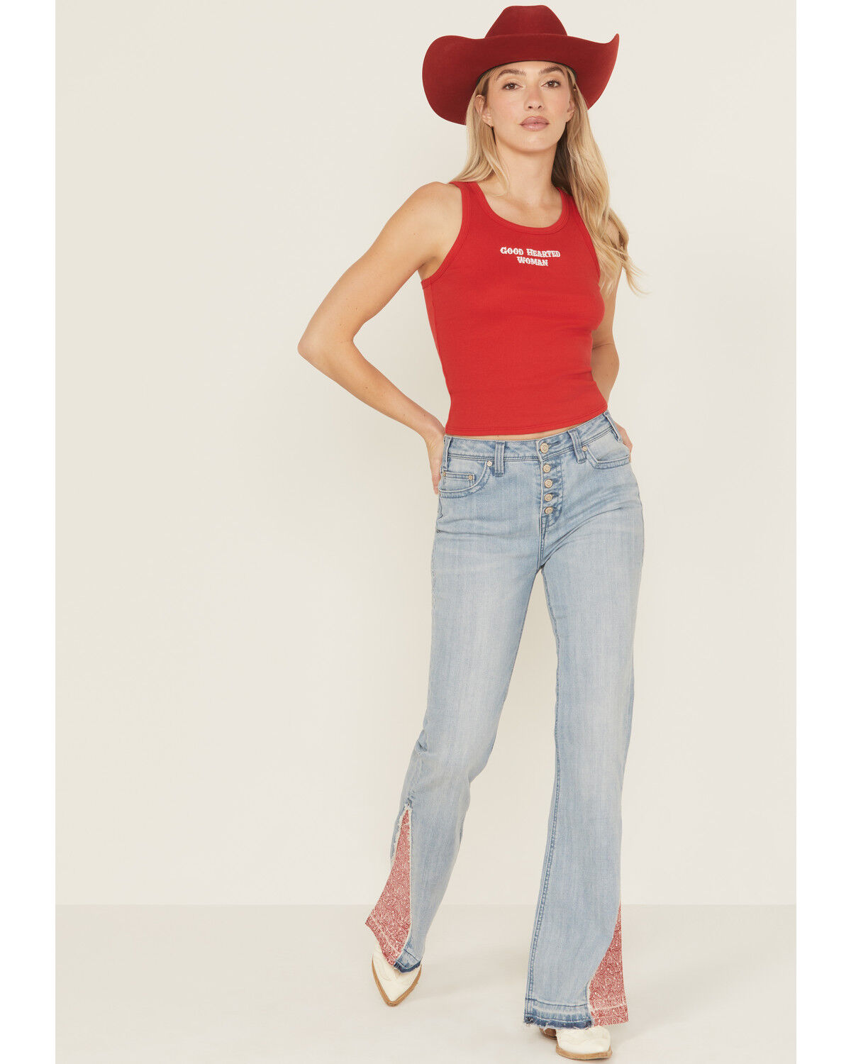 Rock & Roll Denim Women's Button Bandana Hem Trousers