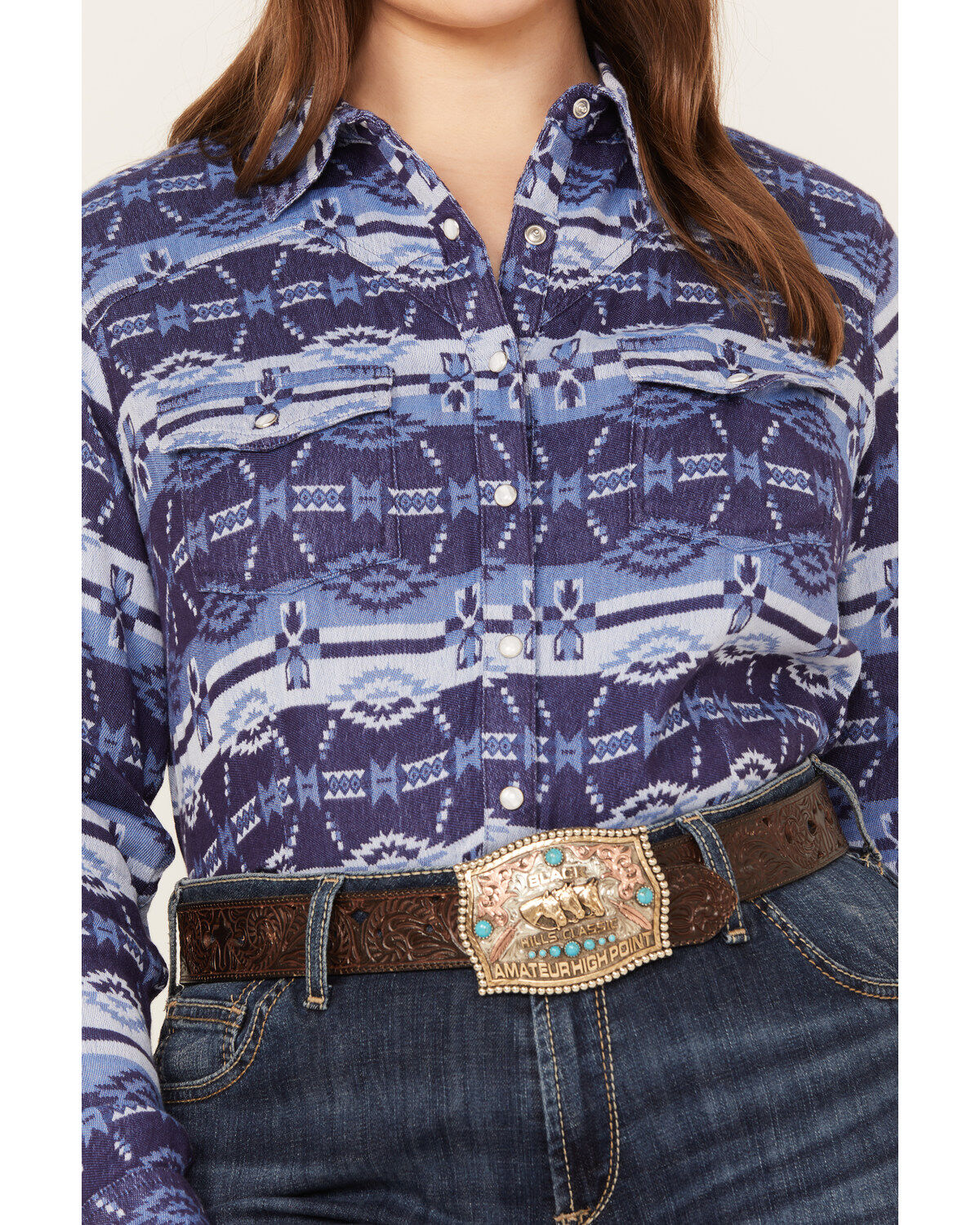 Ariat Women's R.E.A.L. Southwestern Oceanic Print Long Sleeve Western Pearl Snap Shirt - Plus