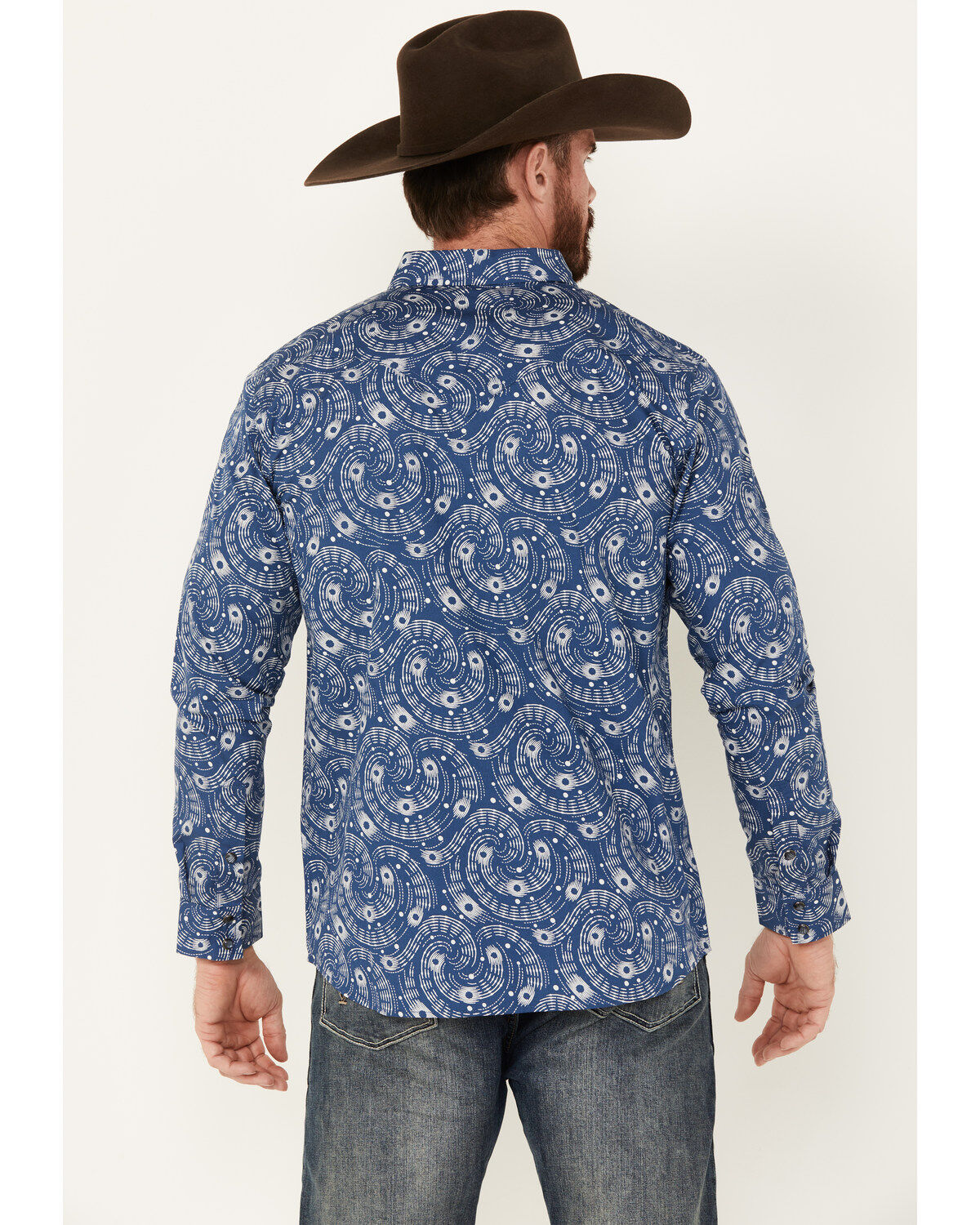 Moonshine Spirit Men's Record Player Floral Print Long Sleeve Snap Western Shirt
