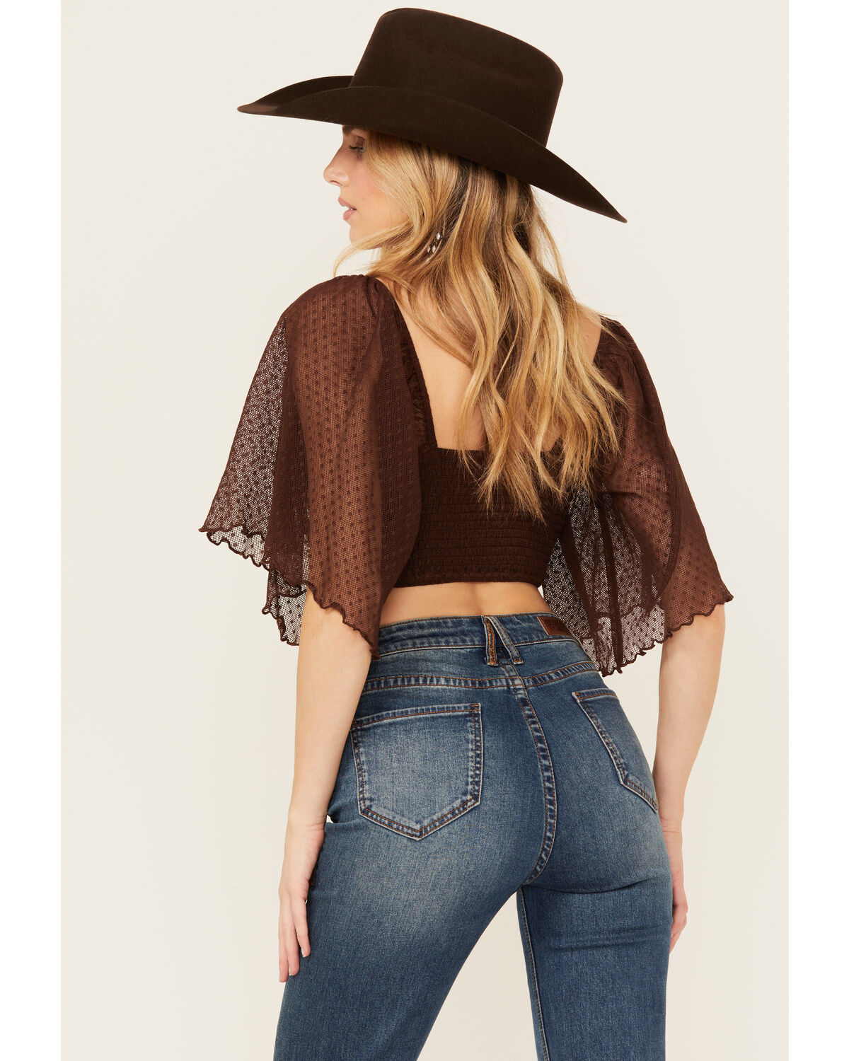 Shyanne Women's Embroidered Swiss Dot Mesh Short Sleeve Top