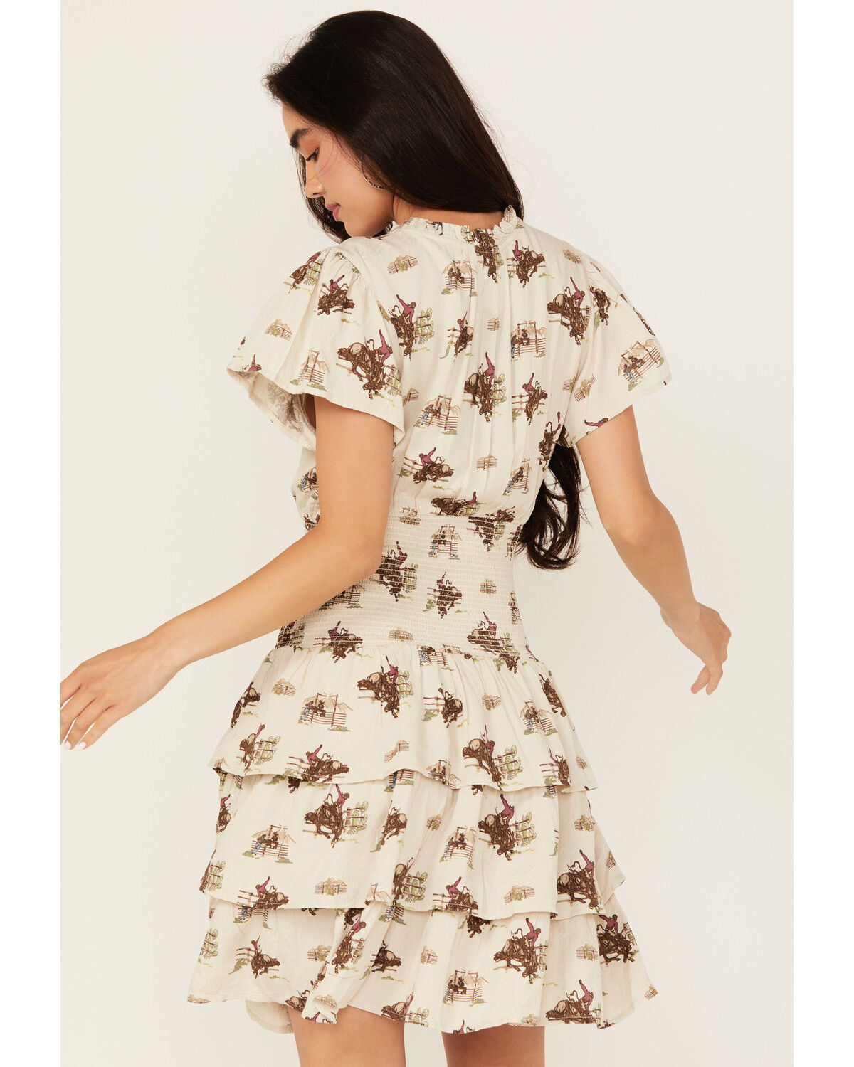 Ariat Women's Stellar Conversational Print Tiered Short Sleeve Mini Dress