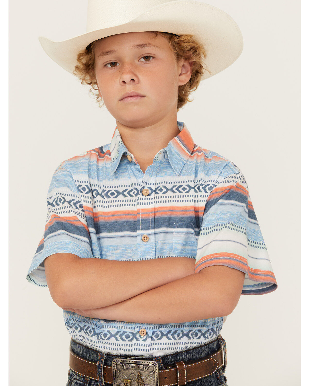 GROM Boys' Mesa Striped Short Sleeve Button Down Shirt