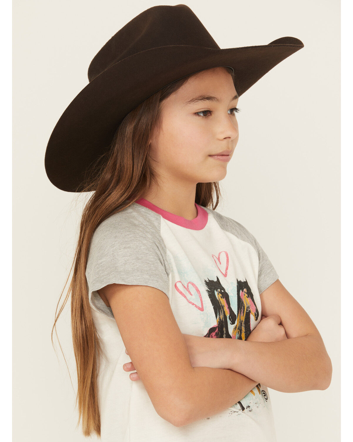 Rock & Roll Denim Girls' Horses Heart Short Sleeve Graphic Tee