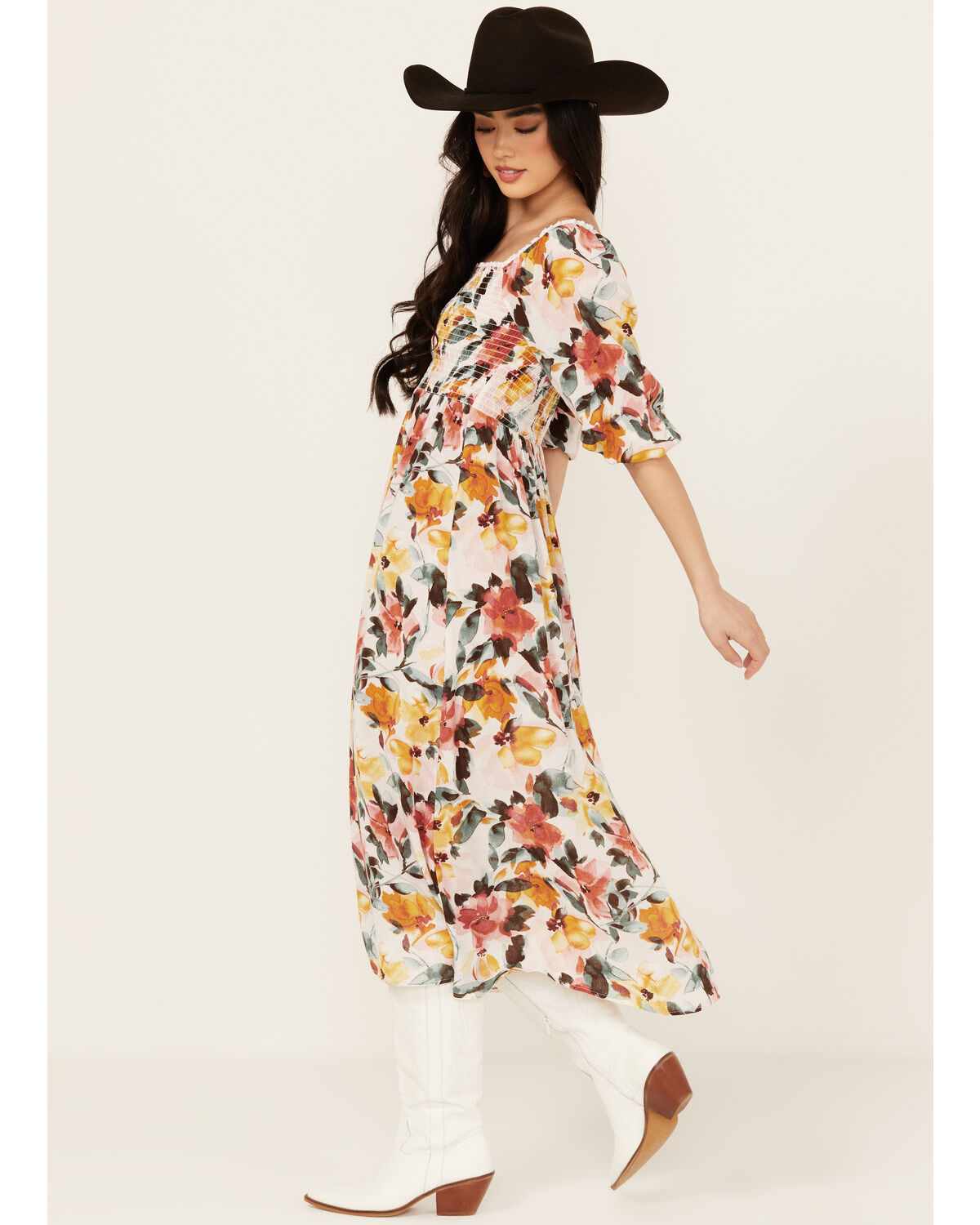 Wild Moss Women's Floral Print Midi Dress