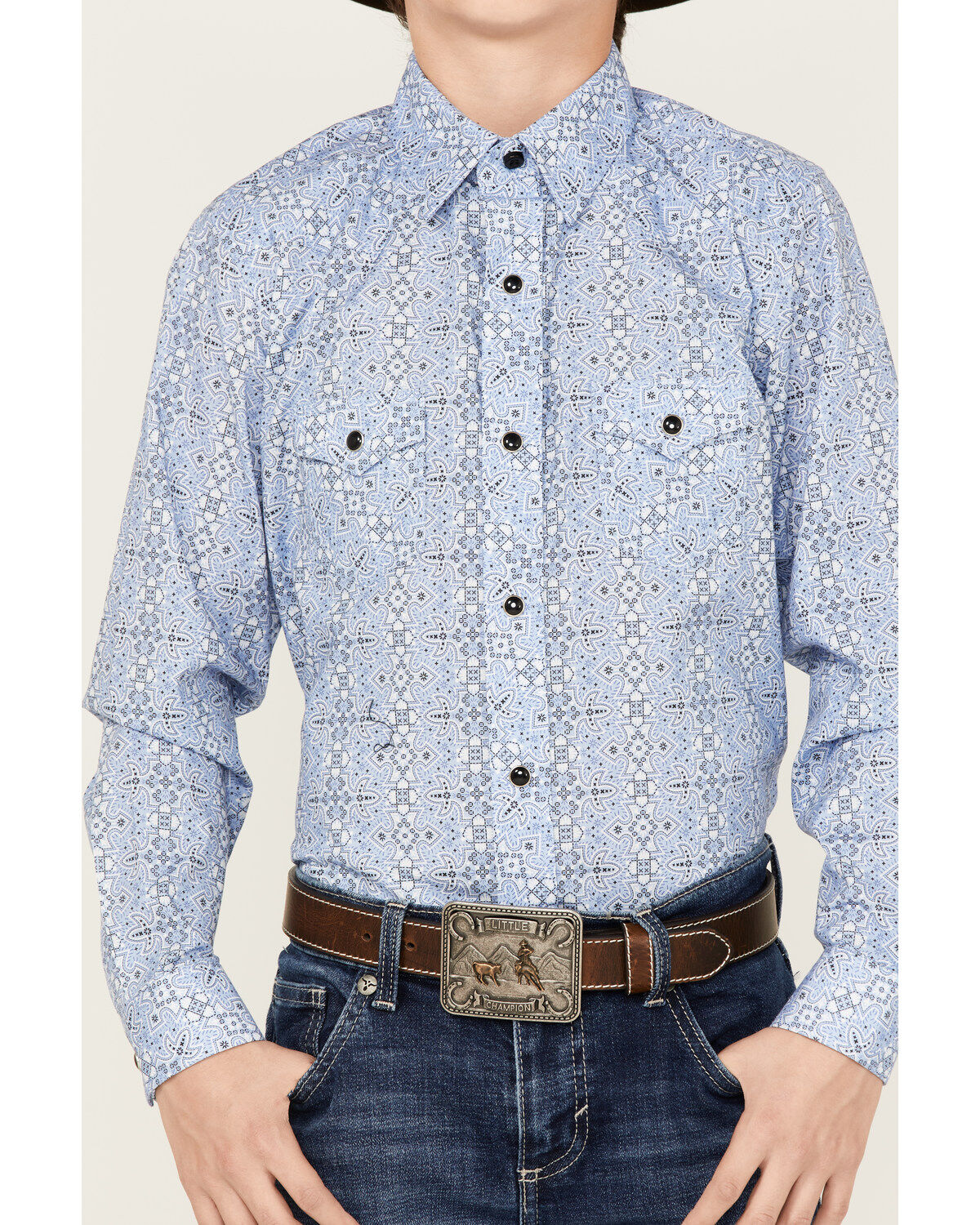 Rock & Roll Denim Boys' Medallion Print Long Sleeve Western Snap Shirt