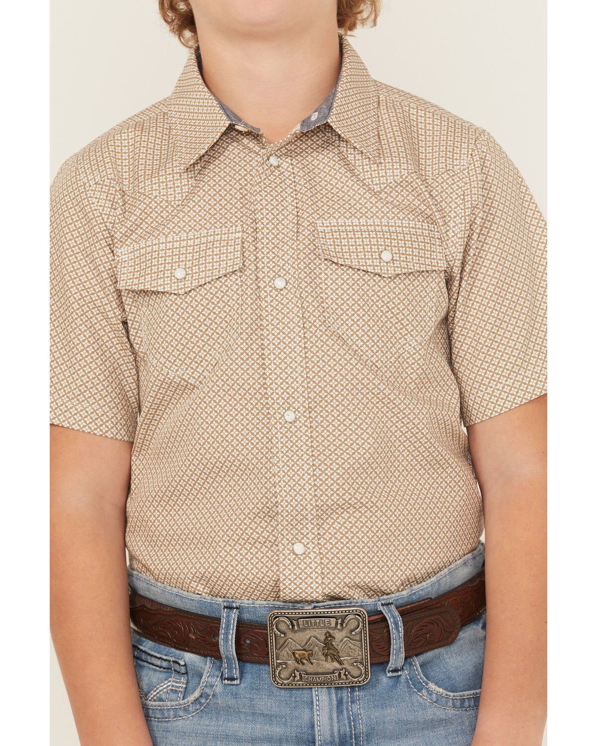 Cody James Boys' Grill and Greet Medallion Print Short Sleeve Snap Western Shirt