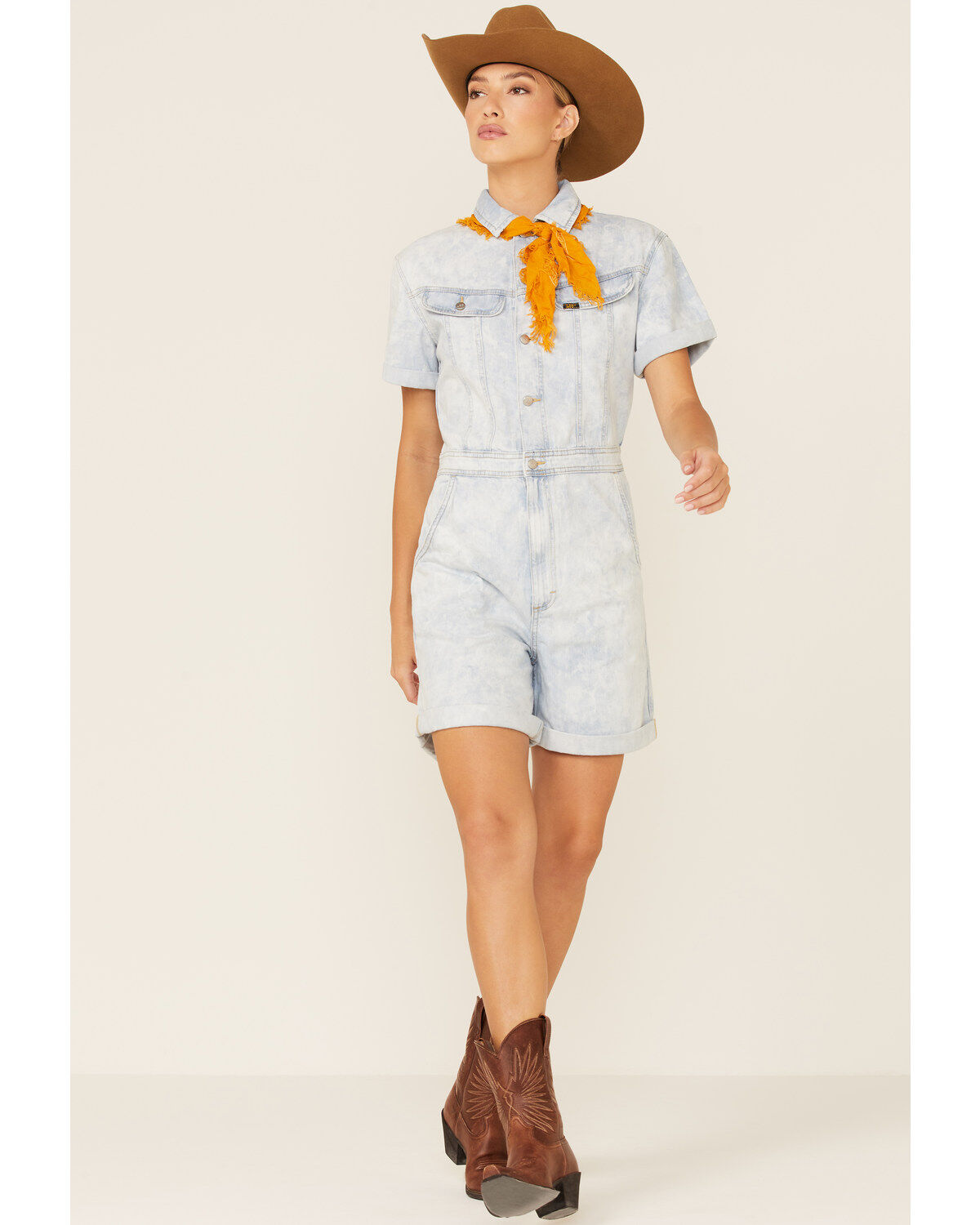 Lee Women's Acid Wash Denim Short Unionall Romper