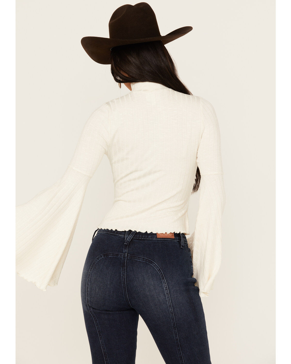 Shyanne Women's Rib Knit Mock Neck Bell Sleeve Top