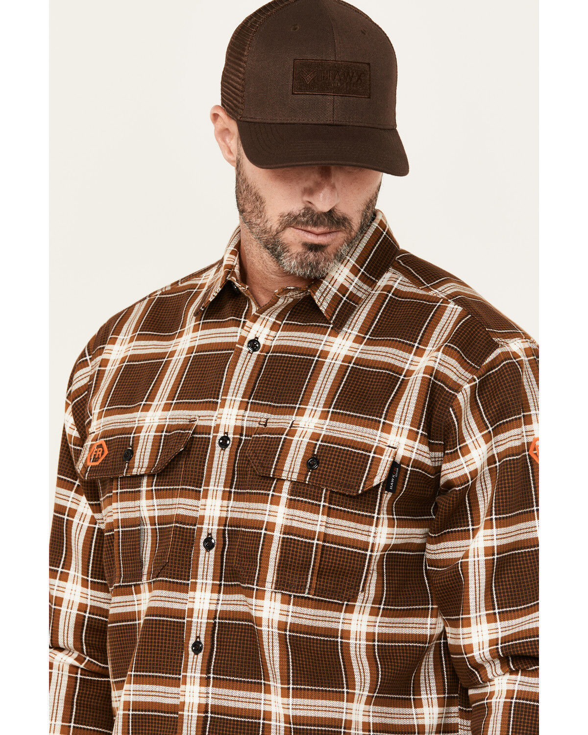 Hawx Men's FR Plaid Print Long Sleeve Button-Down Western Work Shirt