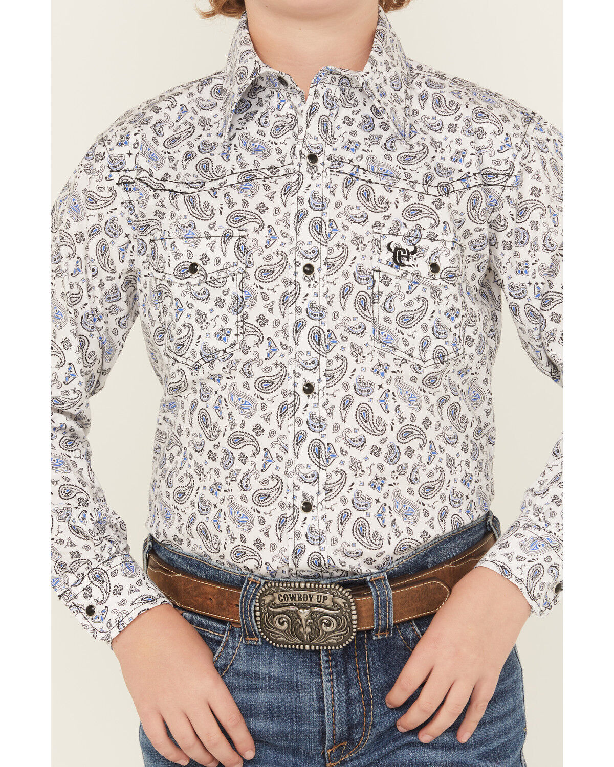 Cowboy Hardware Boys' Paisley Print Long Sleeve Snap Stretch Western Shirt