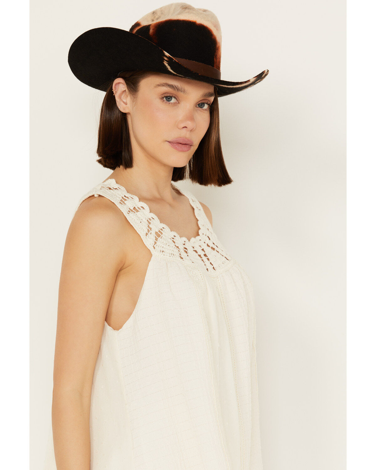 Miss Me Women's Crochet Neck Sleeveless Peasant Top