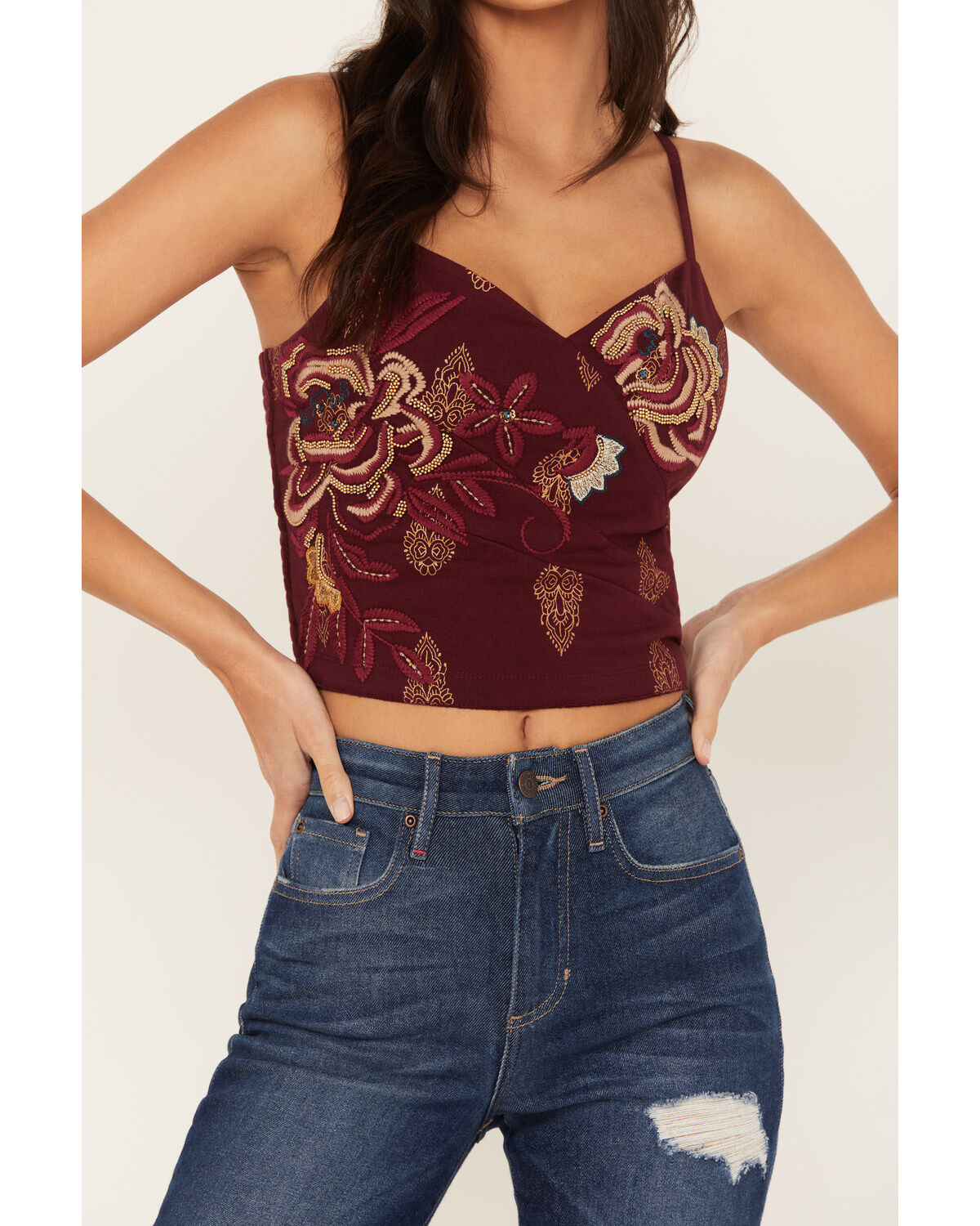 Idyllwind Women's Jessamine Embroidered Smocked Back Crop Top